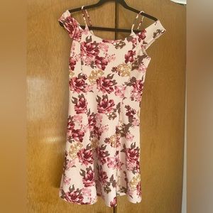 Derek Heart Floral Dress Off Shoulder Pink